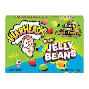 Warheads Jelly beans box, zuur aan de buitenkant en zacht zoet aan de binnenkant
