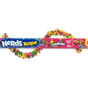 Lange chewy candy rope overgoten met rainbow Nerds