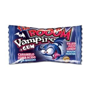 Vampire Gum, Tongkleurend kauwgom met een zure vulling. Leuk en grappig eng snoepje