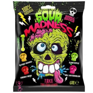 Sour Madness candy. Fun sour candies as Halloween candy or as a sour snack