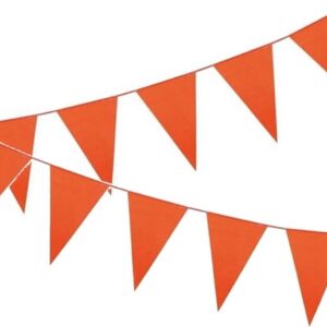 Oranje vlaggetjes speciaal voor het EK voetbal. De oranje vlaggenlijn is 10 meter