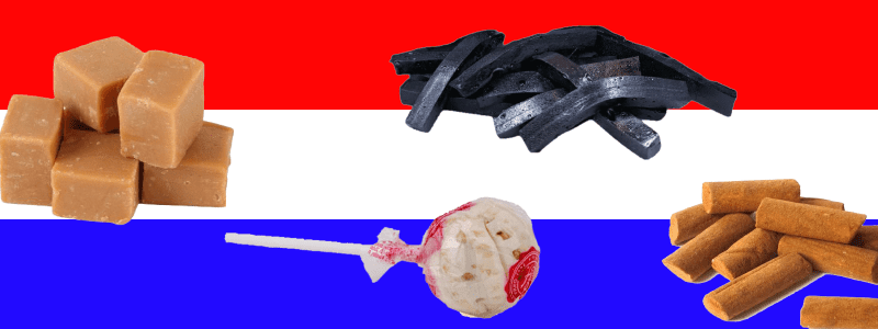 oud hollandse snoep zoals karamel fudge blokjes, salmiaklollen, trekdrop en kaneelstaafjes